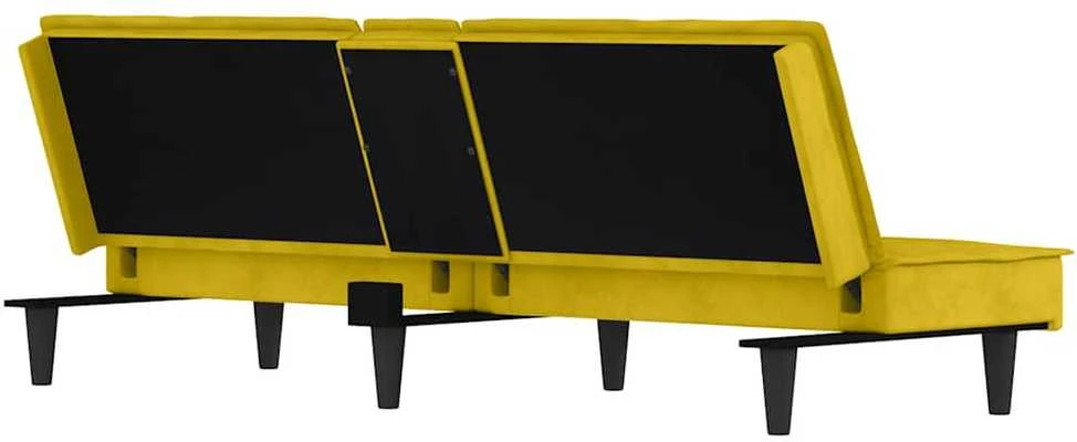 Sofa-lova su puodelių laikikliais, geltonos spalvos, aksomas