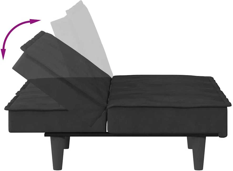 Sofa-lova su puodelių laikikliais, juodos spalvos, aksomas