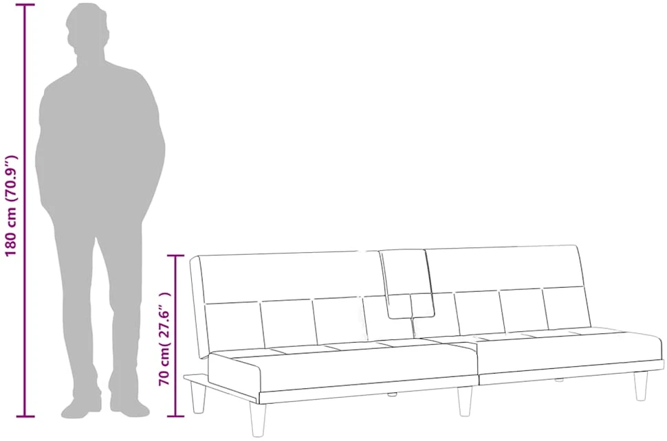 Sofa-lova su puodelių laikikliais, juodos spalvos, audinys