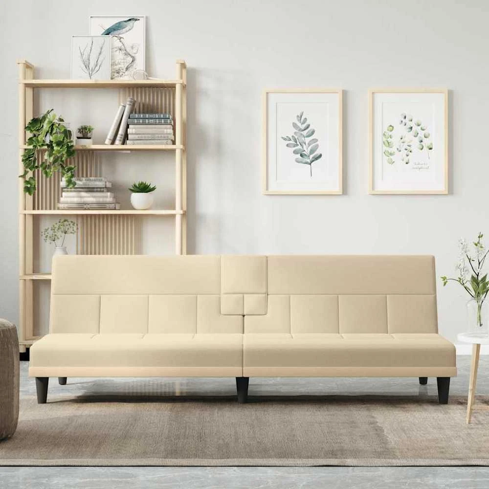 Sofa-lova su puodelių laikikliais, kreminės spalvos, audinys