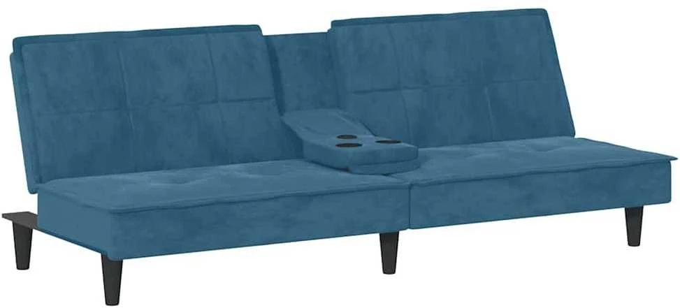 Sofa-lova su puodelių laikikliais, mėlynos spalvos, aksomas