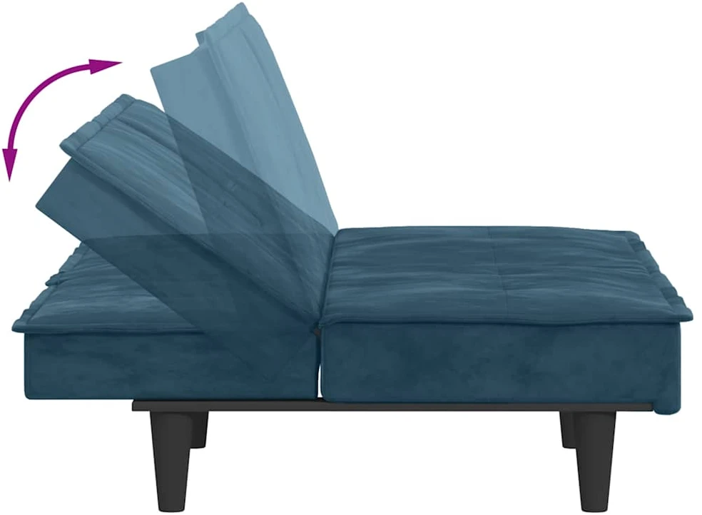 Sofa-lova su puodelių laikikliais, mėlynos spalvos, aksomas