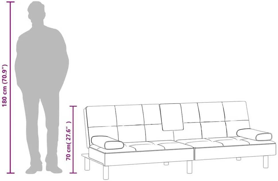 Sofa-lova su puodelių laikikliais, pilkos spalvos, dirbtinė oda