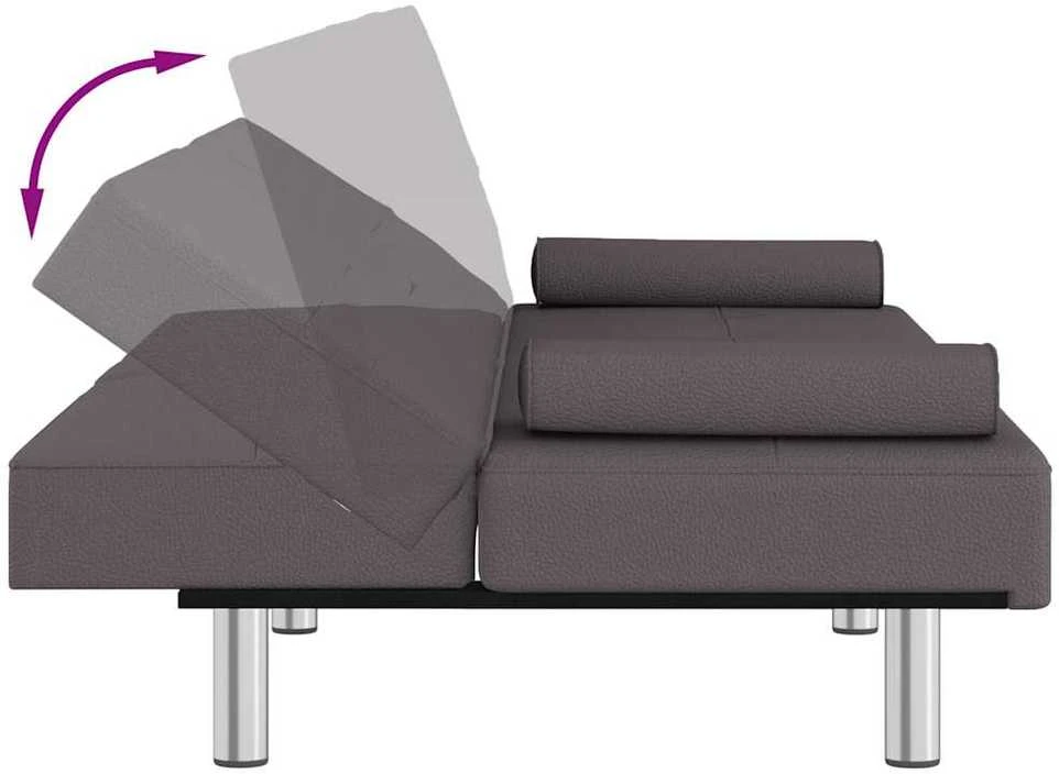 Sofa-lova su puodelių laikikliais, pilkos spalvos, dirbtinė oda