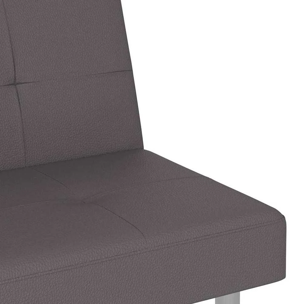 Sofa-lova su puodelių laikikliais, pilkos spalvos, dirbtinė oda