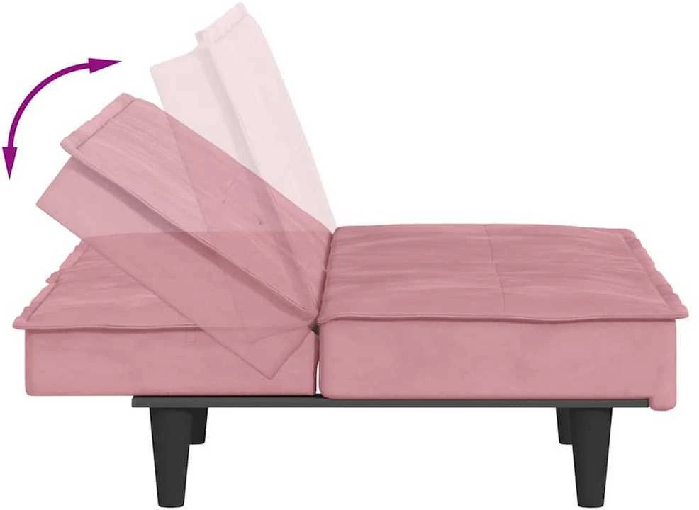 Sofa-lova su puodelių laikikliais, rožinės spalvos, aksomas
