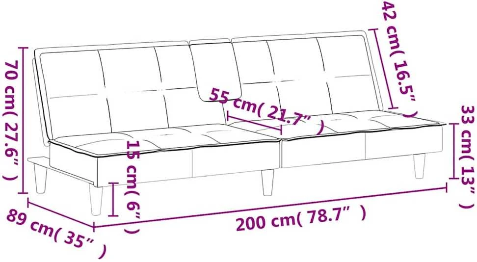 Sofa-lova su puodelių laikikliais, šviesiai pilka, aksomas