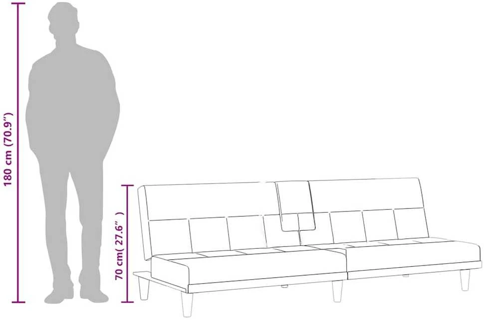 Sofa-lova su puodelių laikikliais, šviesiai pilka, audinys