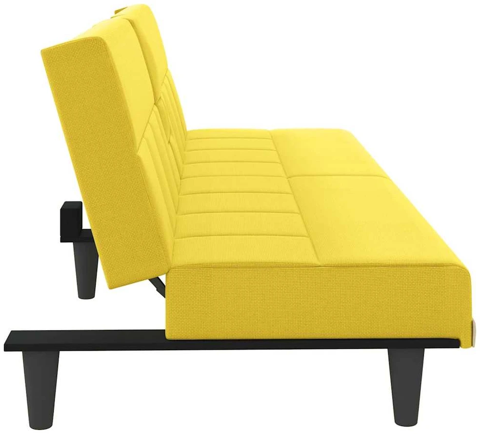 Sofa-lova su puodelių laikikliais, šviesiai geltona, audinys