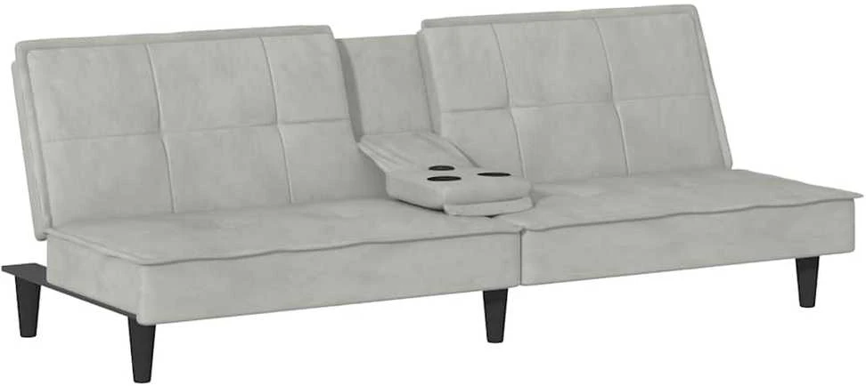 Sofa-lova su puodelių laikikliais, šviesiai pilka, aksomas