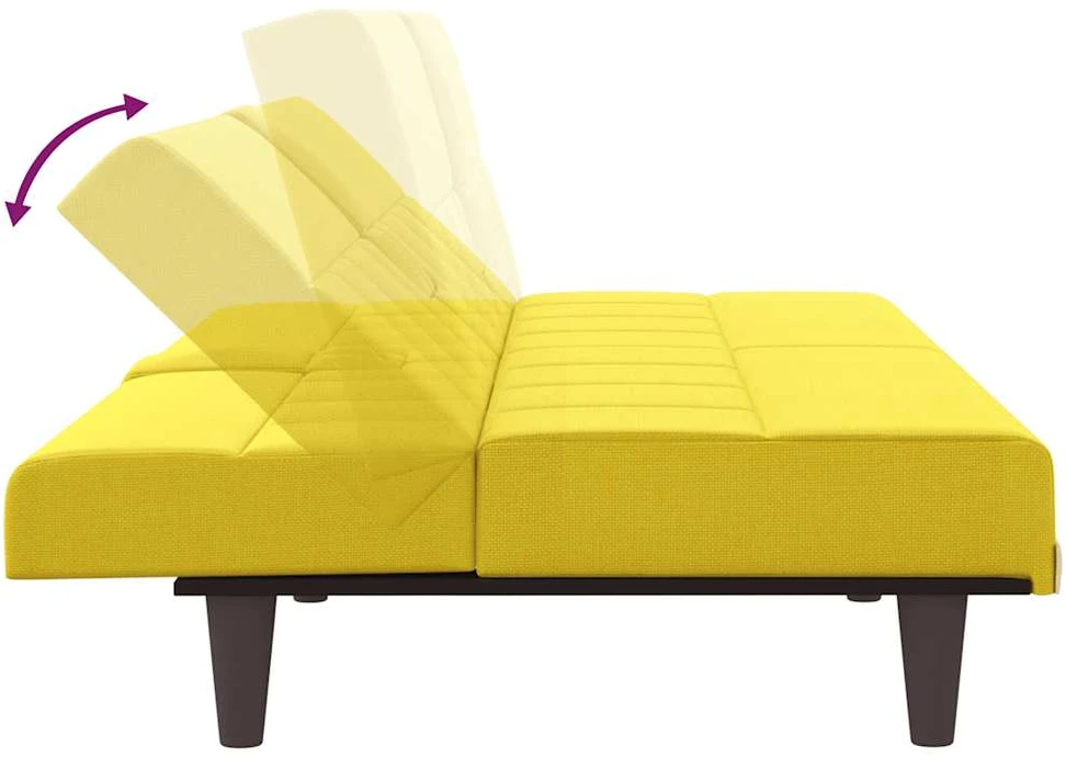 Sofa-lova su puodelių laikikliais, šviesiai geltona, audinys