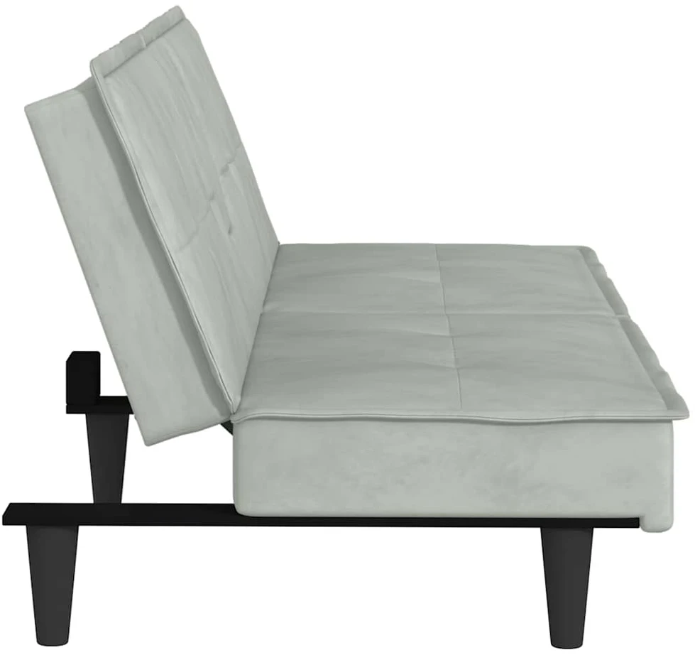 Sofa-lova su puodelių laikikliais, šviesiai pilka, aksomas