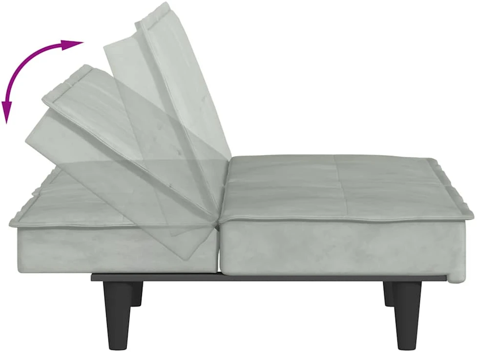 Sofa-lova su puodelių laikikliais, šviesiai pilka, aksomas