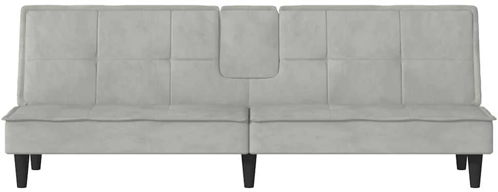 Sofa-lova su puodelių laikikliais, šviesiai pilka, aksomas