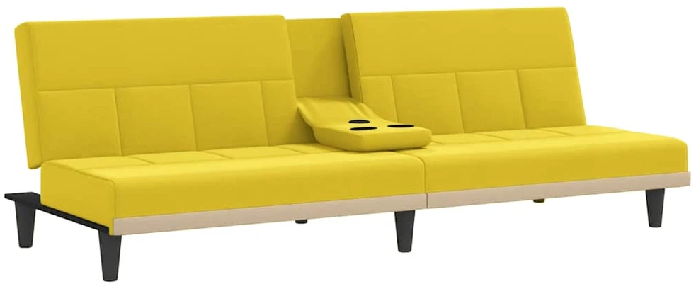 Sofa-lova su puodelių laikikliais, šviesiai geltona, audinys