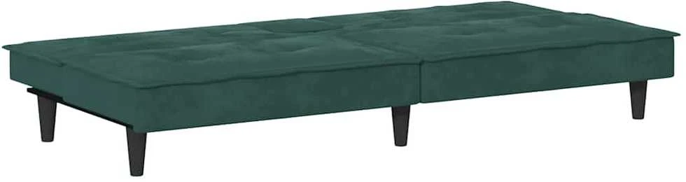 Sofa-lova su puodelių laikikliais, tamsiai žalia, aksomas