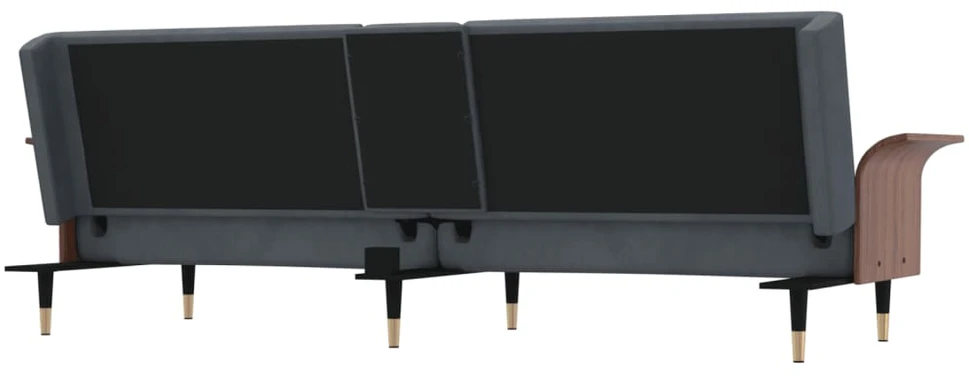 Sofa-lova su puodelių laikikliais, tamsiai pilka, aksomas
