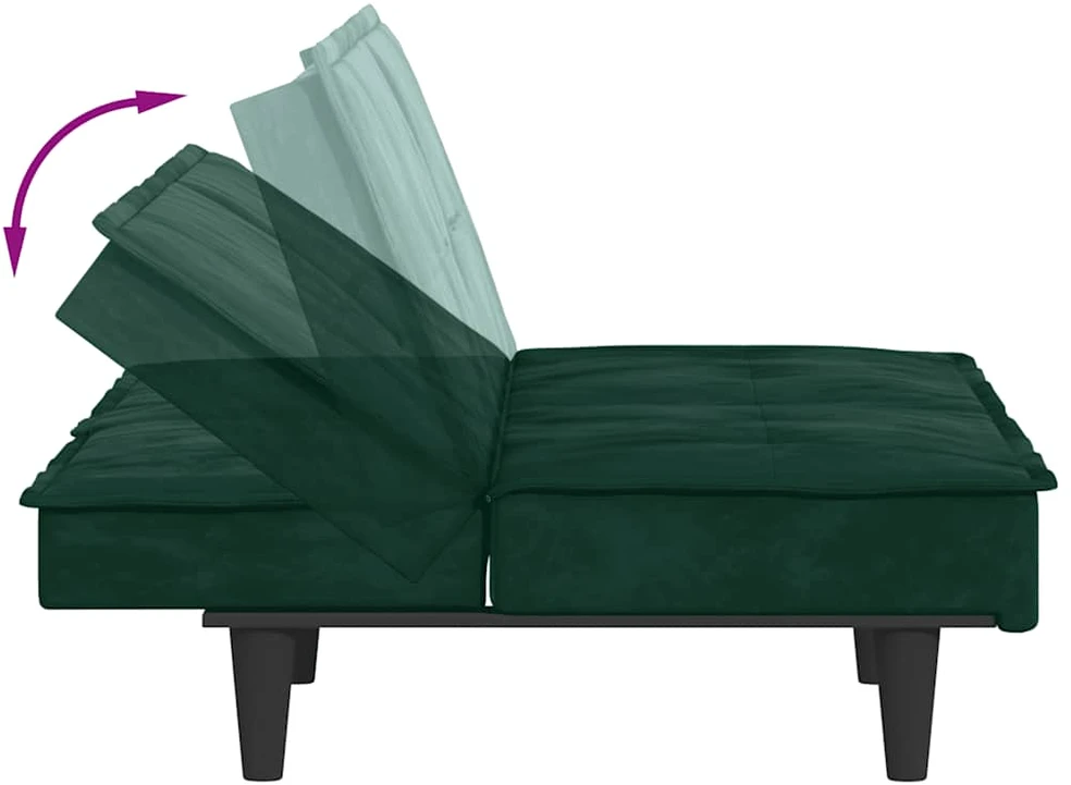 Sofa-lova su puodelių laikikliais, tamsiai žalia, aksomas