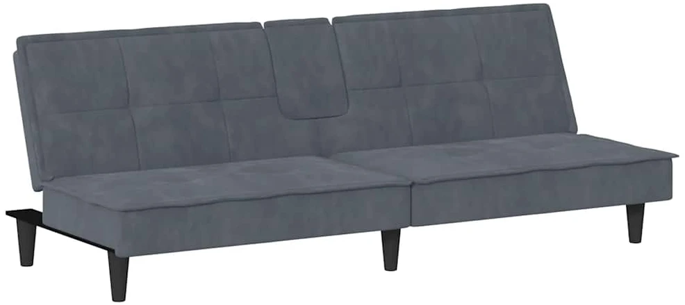 Sofa-lova su puodelių laikikliais, tamsiai pilka, aksomas