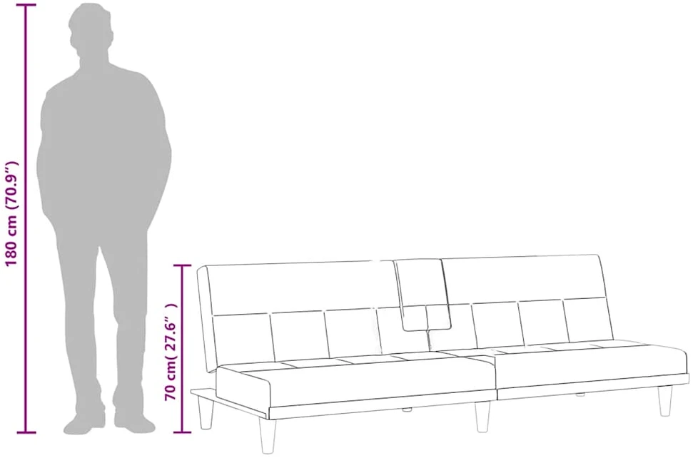 Sofa-lova su puodelių laikikliais, tamsiai pilka, audinys