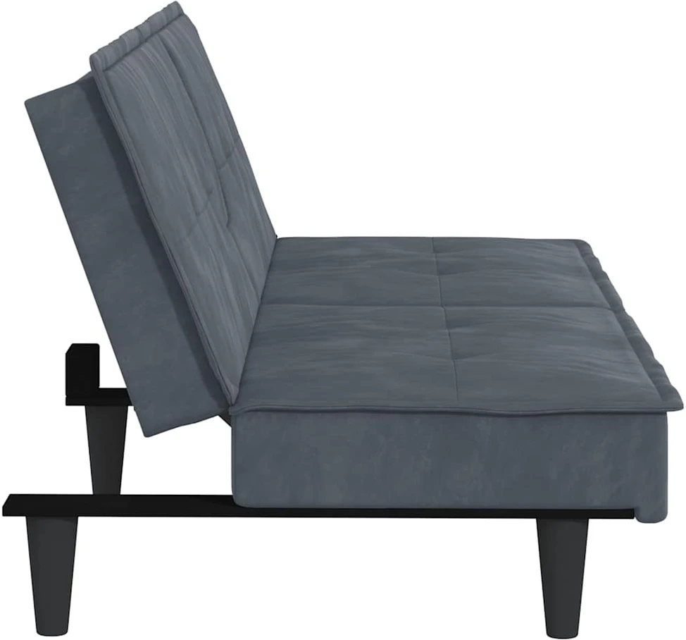 Sofa-lova su puodelių laikikliais, tamsiai pilka, aksomas