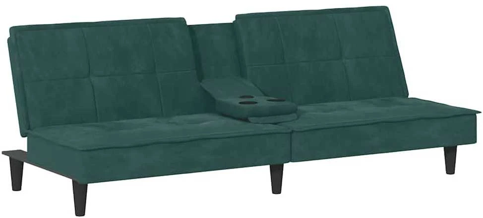 Sofa-lova su puodelių laikikliais, tamsiai žalia, aksomas