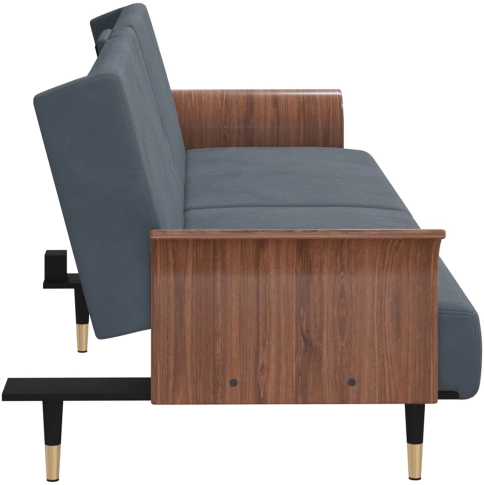 Sofa-lova su puodelių laikikliais, tamsiai pilka, aksomas