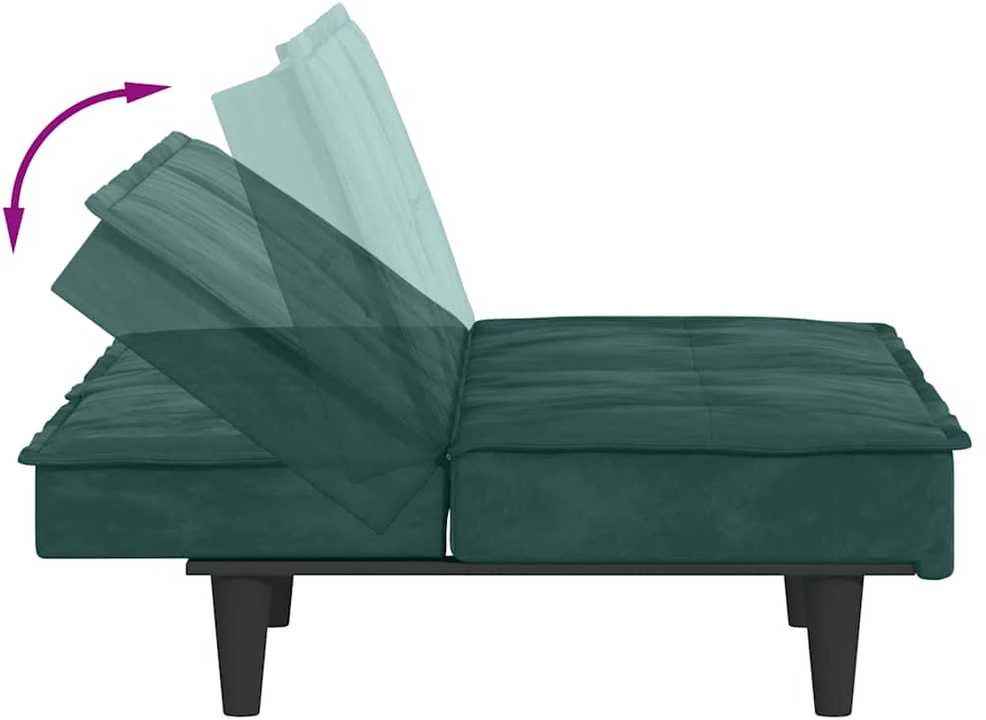Sofa-lova su puodelių laikikliais, tamsiai žalia, aksomas