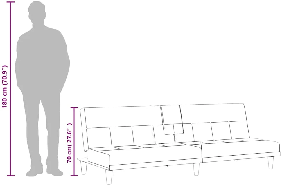 Sofa-lova su puodelių laikikliais, taupe spalvos, audinys