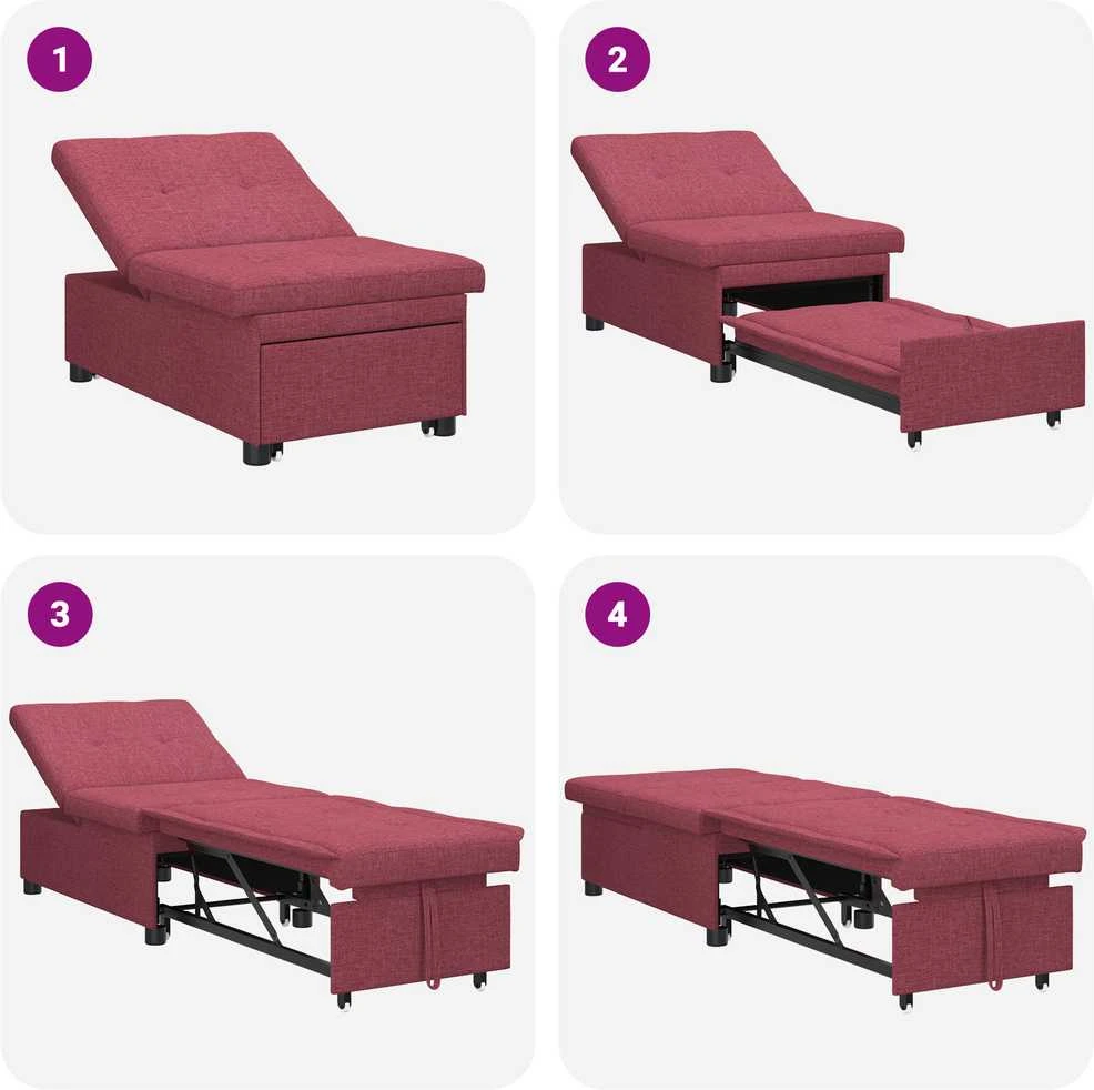 Ištraukiama sofa-lova Vyno raudona 194 x 50 x 82 cm audinys