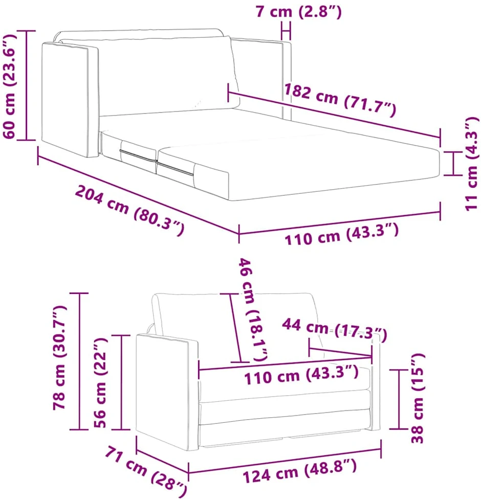 Sofa lova Šviesiai pilka 124 x 71 x 78 cm Aksomas
