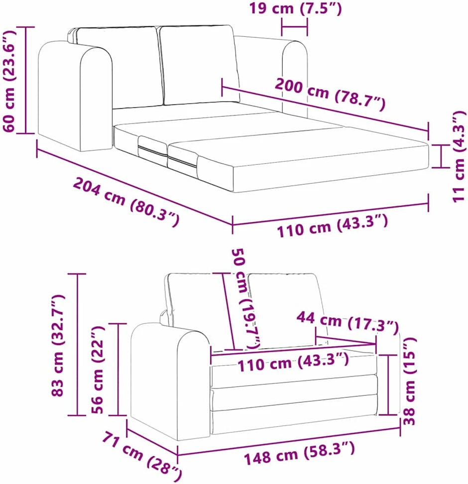 Sofa lova Šviesiai pilka 148 x 71 x 83 cm audinys