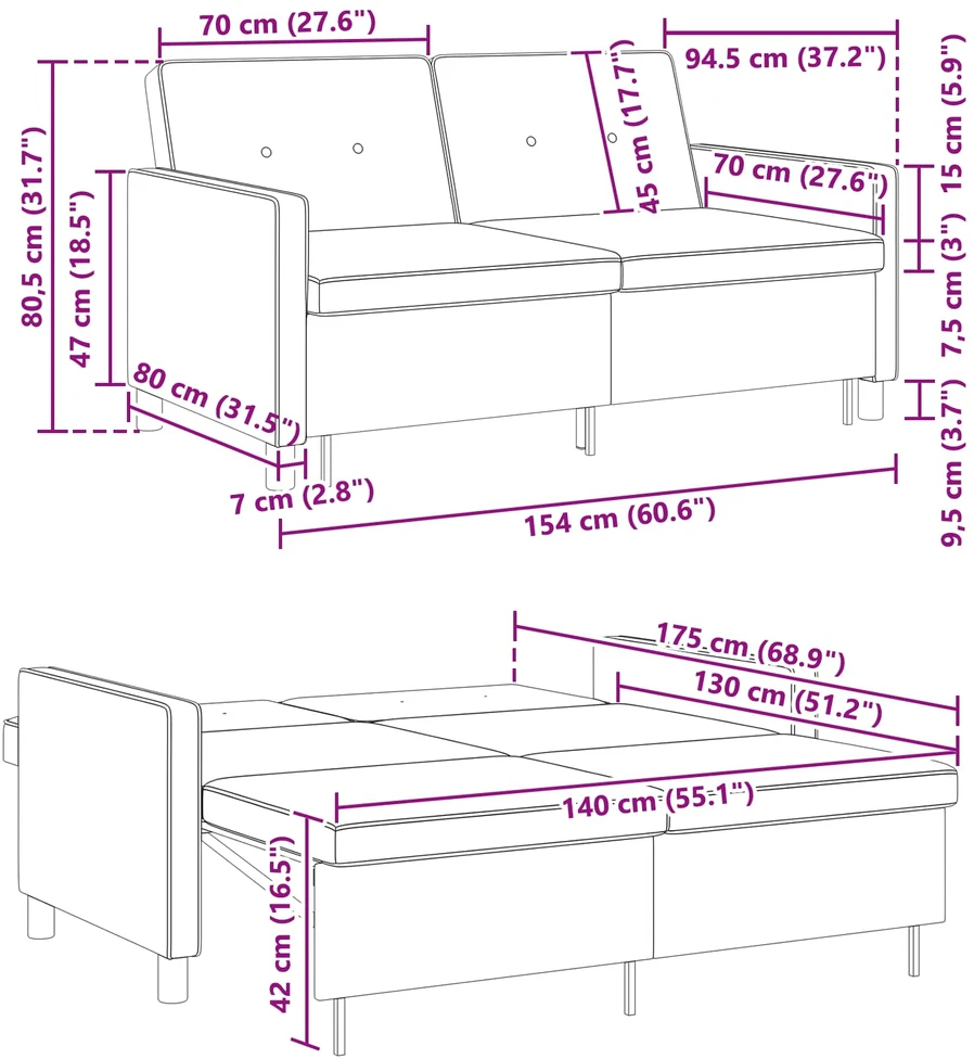 Sofa lova Šviesiai pilka 154 x 94,5 x 80,5 cm Audinys