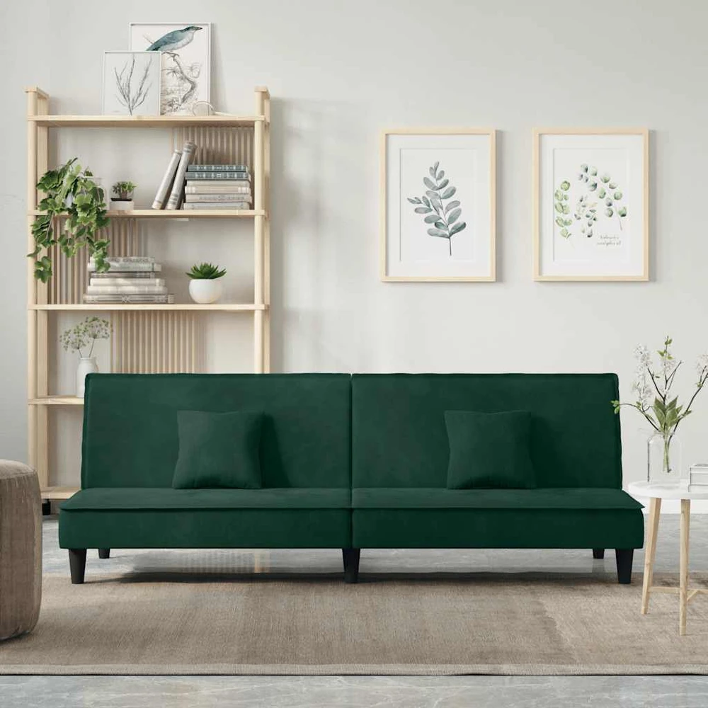 Sofa-lova, tamsiai žalios spalvos, aksomas