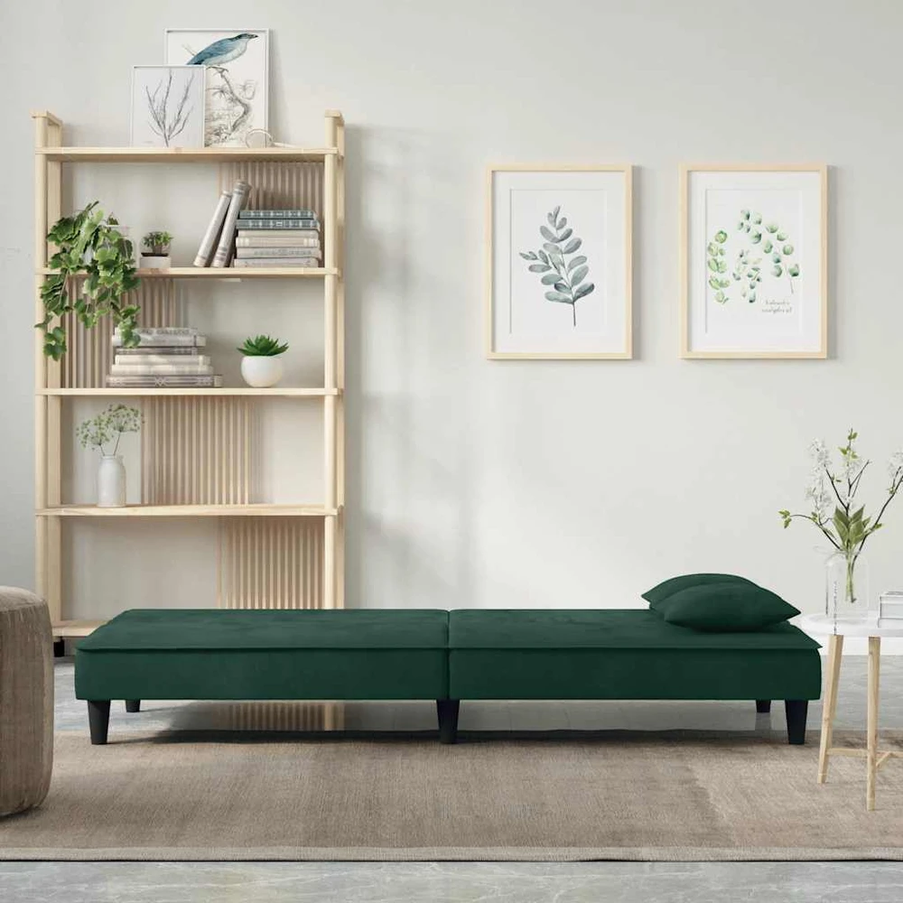 Sofa-lova, tamsiai žalios spalvos, aksomas
