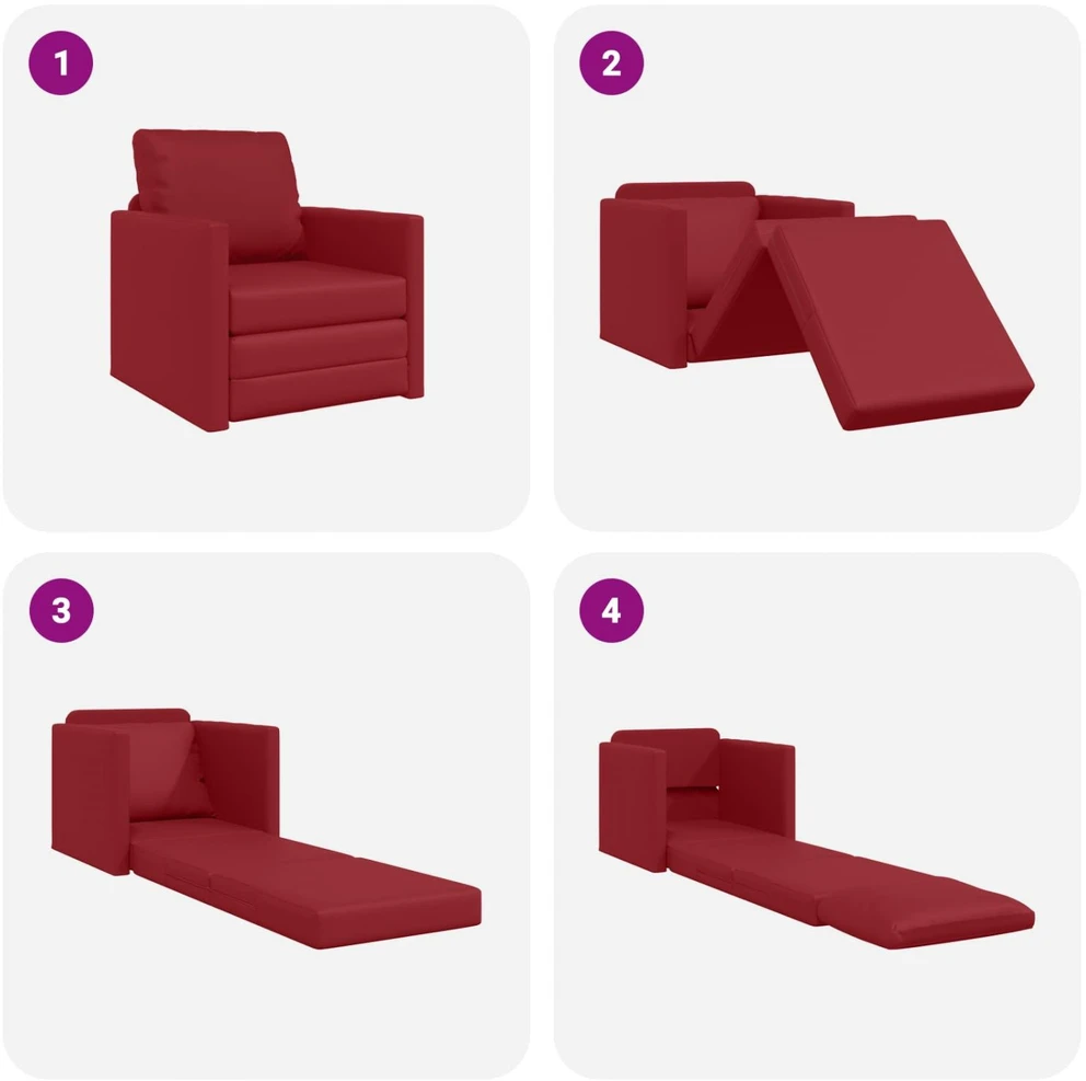 Sofa lova 60cm Vyno raudona Dirbtinė Oda