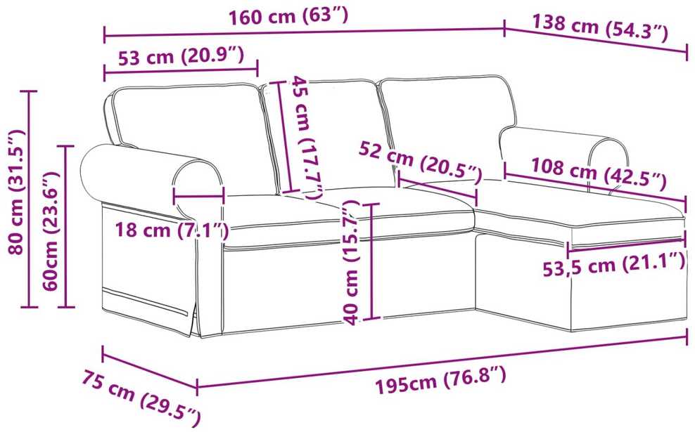 Sofa Mėlyna 195 x 138 x 80 cm audinys
