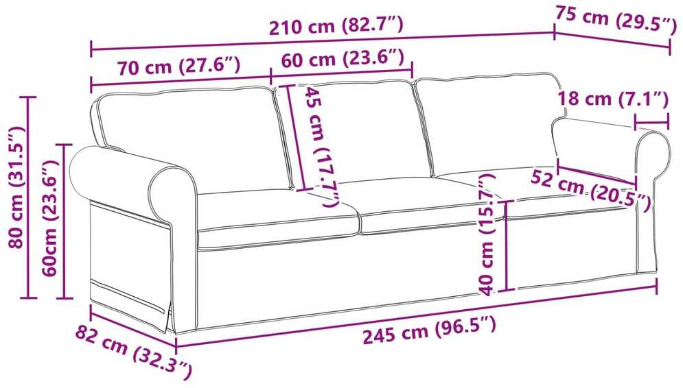 Sofa Mėlyna 245 x 82 x 80 cm audinys