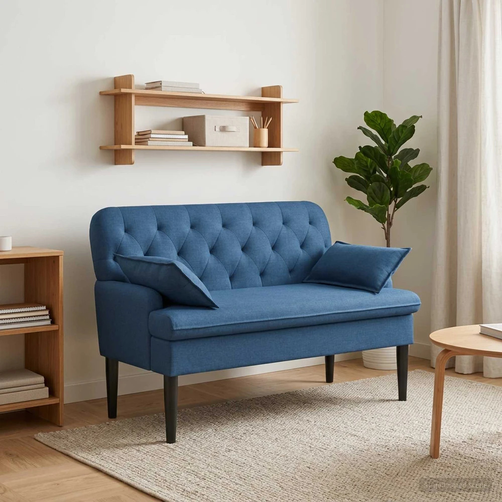 Sofa Minkštas kampas su mygtukų apmušalais Mėlyna 111 x 68 x 80 cm