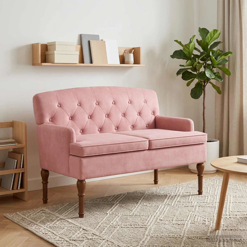 Sofa Minkštas kampas su mygtukų apmušalais Rožinė 111 x 65 x 79 cm