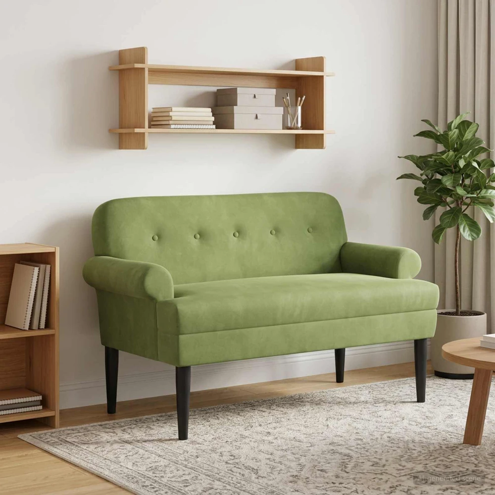 Sofa Minkštas kampas su mygtukų apmušalais Šviesiai žalia Aksomas