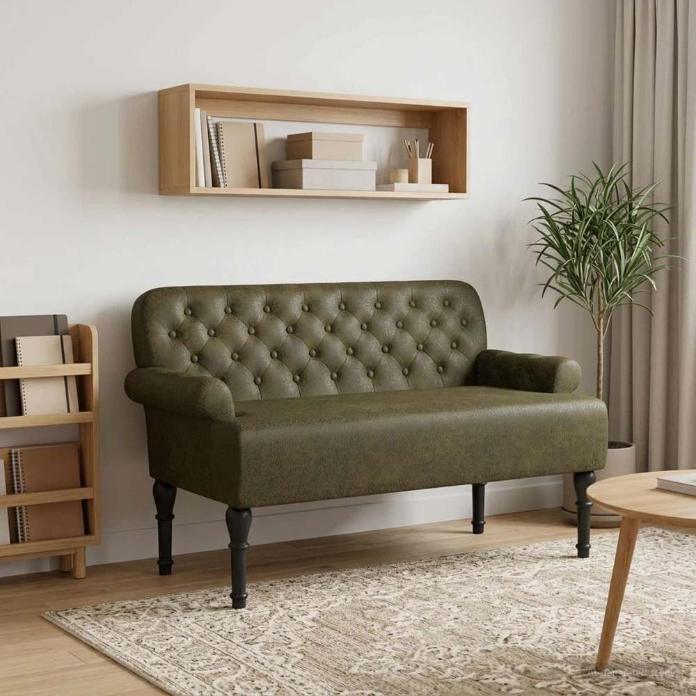 Sofa Minkštas kampas su mygtukų apmušalais Armijos Žalia