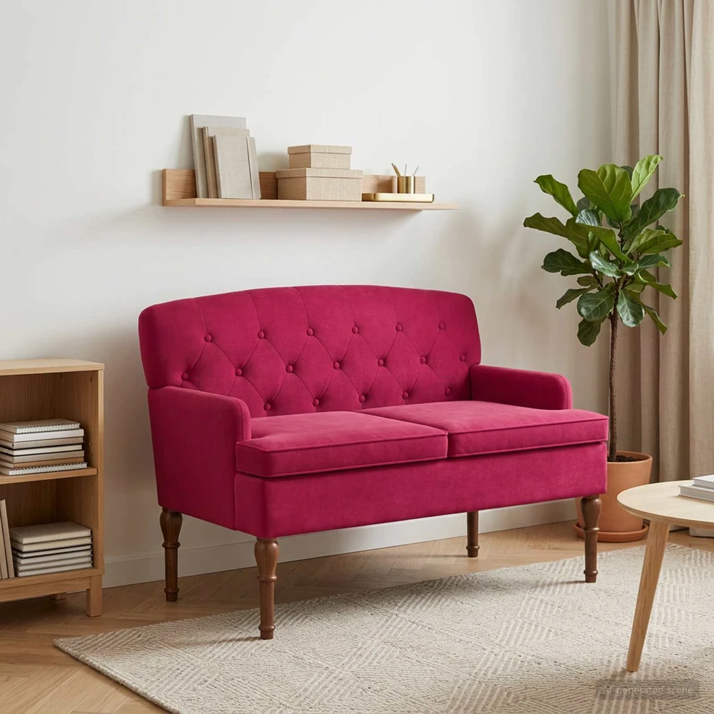 Sofa Minkštas kampas su mygtukų apmušalais Vyno raudona