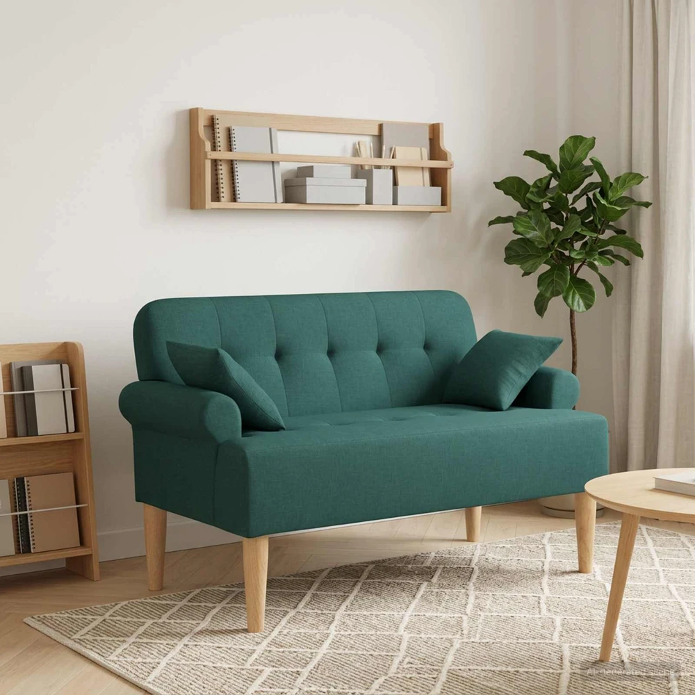 Sofa Minkštas kampas su mygtukų apmušalais Tamsiai žalia Audinys
