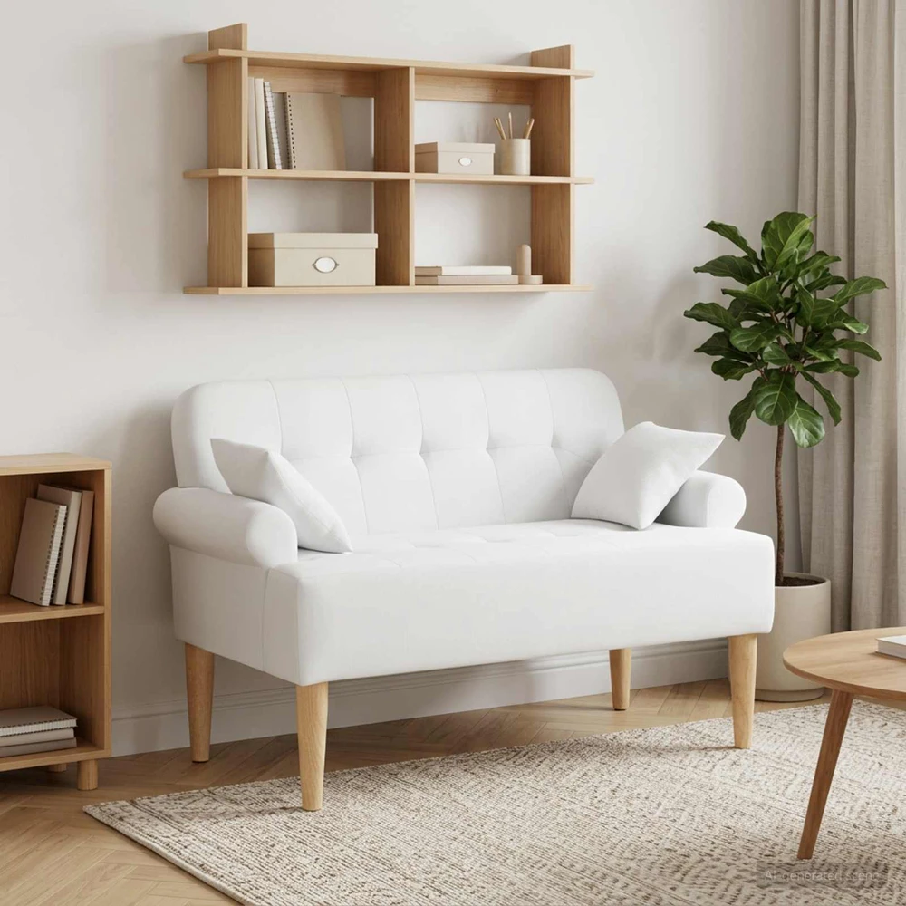 Sofa Minkštas kampas su mygtukų apmušalais Balta 120 x 65 x 79 cm