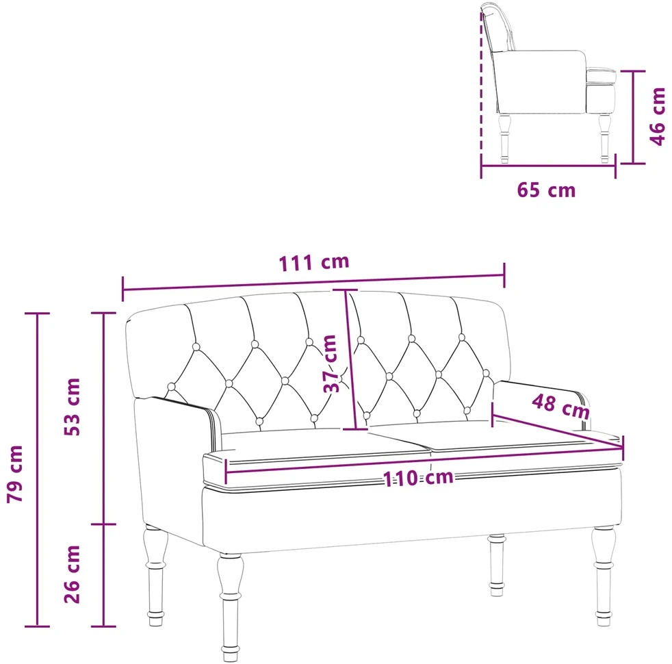 Sofa Minkštas kampas su mygtukų apmušalais Rožinė 111 x 65 x 79 cm