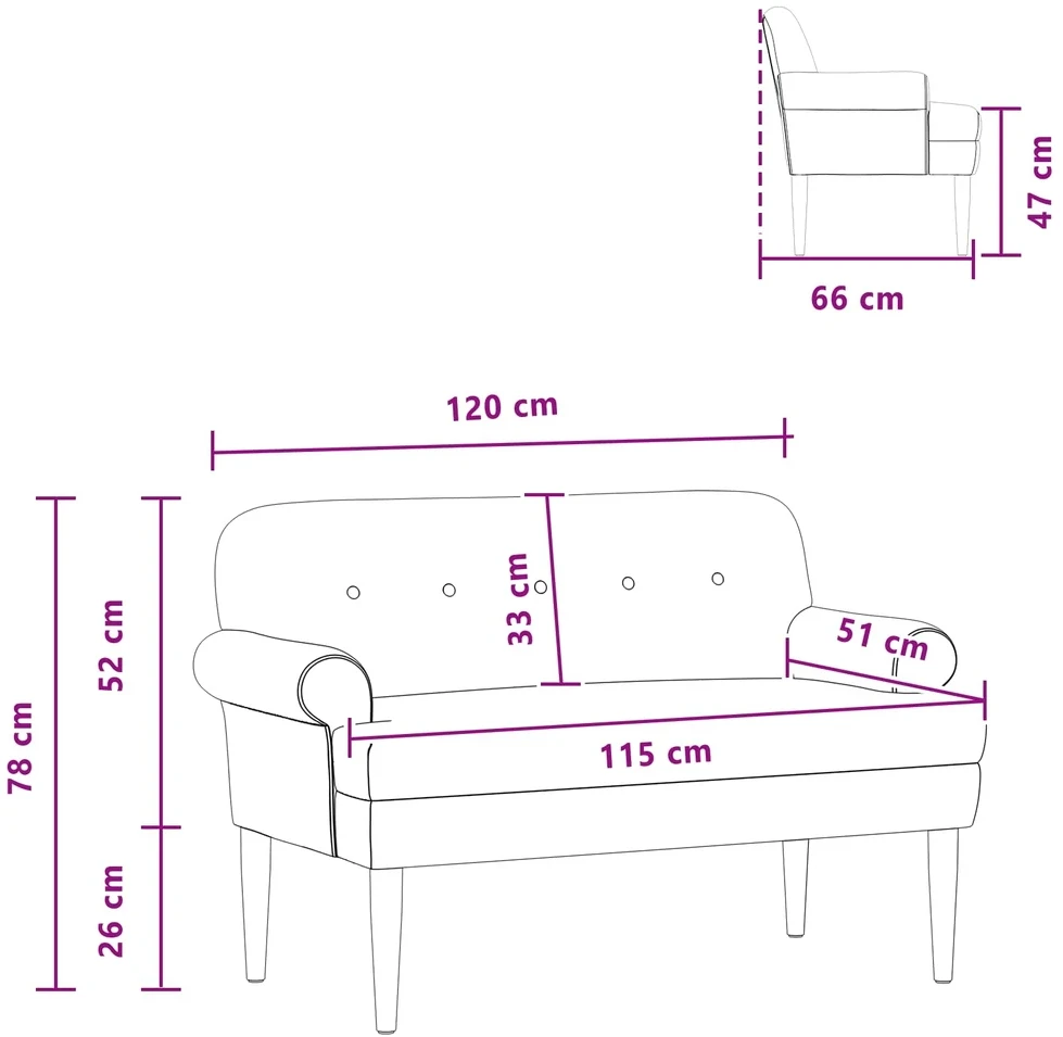 Sofa Minkštas kampas su mygtukų apmušalais Kreminė 120 x 66 x 78 cm
