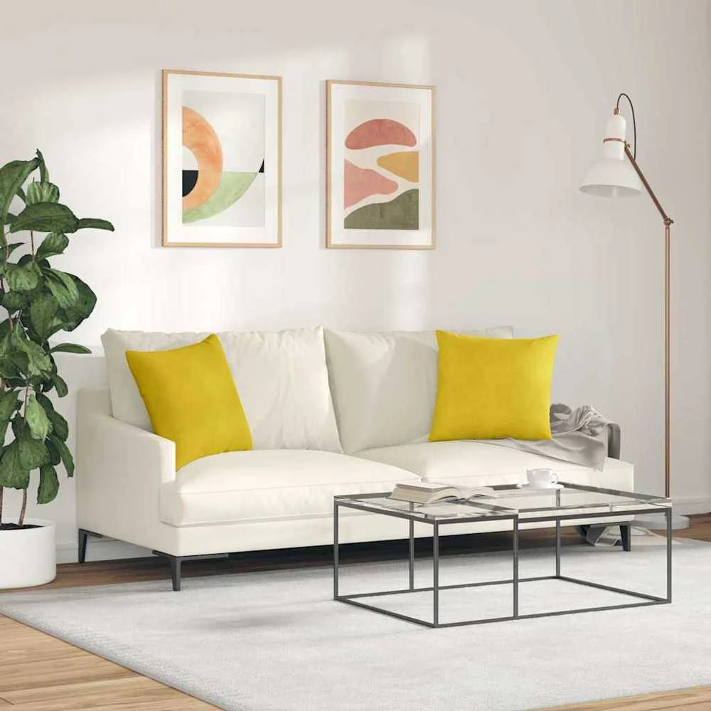 Sofa Pagalvės 2 pcs Geltona 45 x 45 cm Kordūrinis audinys