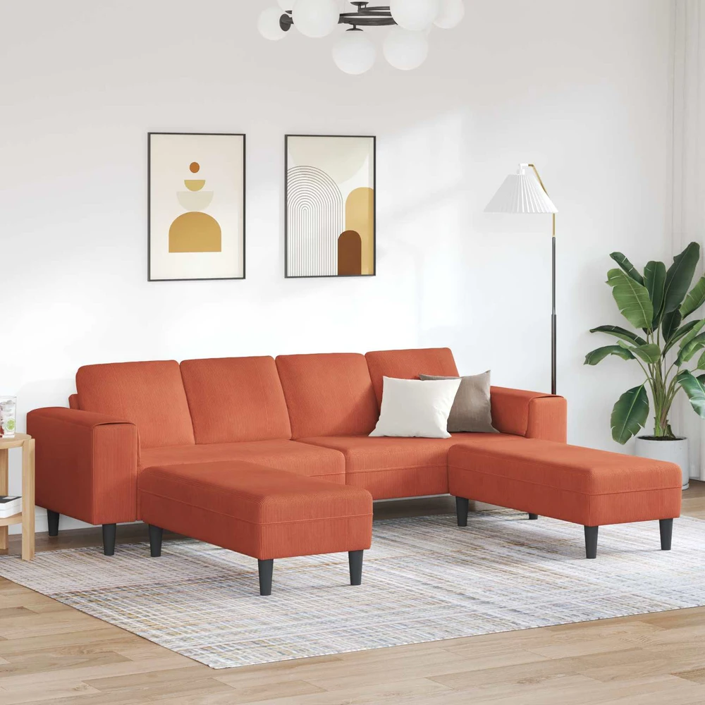 Sofa Raudona oranžinė 250 x 188 x 76 cm Kordūrinis audinys