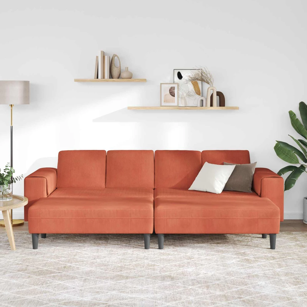 Sofa Raudona oranžinė 250 x 188 x 76 cm Kordūrinis audinys